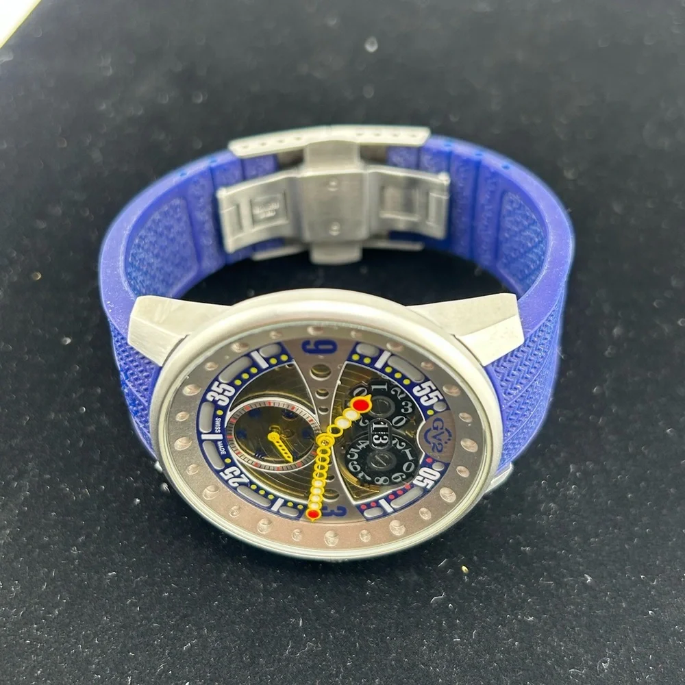 GV2 by Gevril 4042R3 Powerball Limited Edition Big Date Blue Band Men's Watch #9